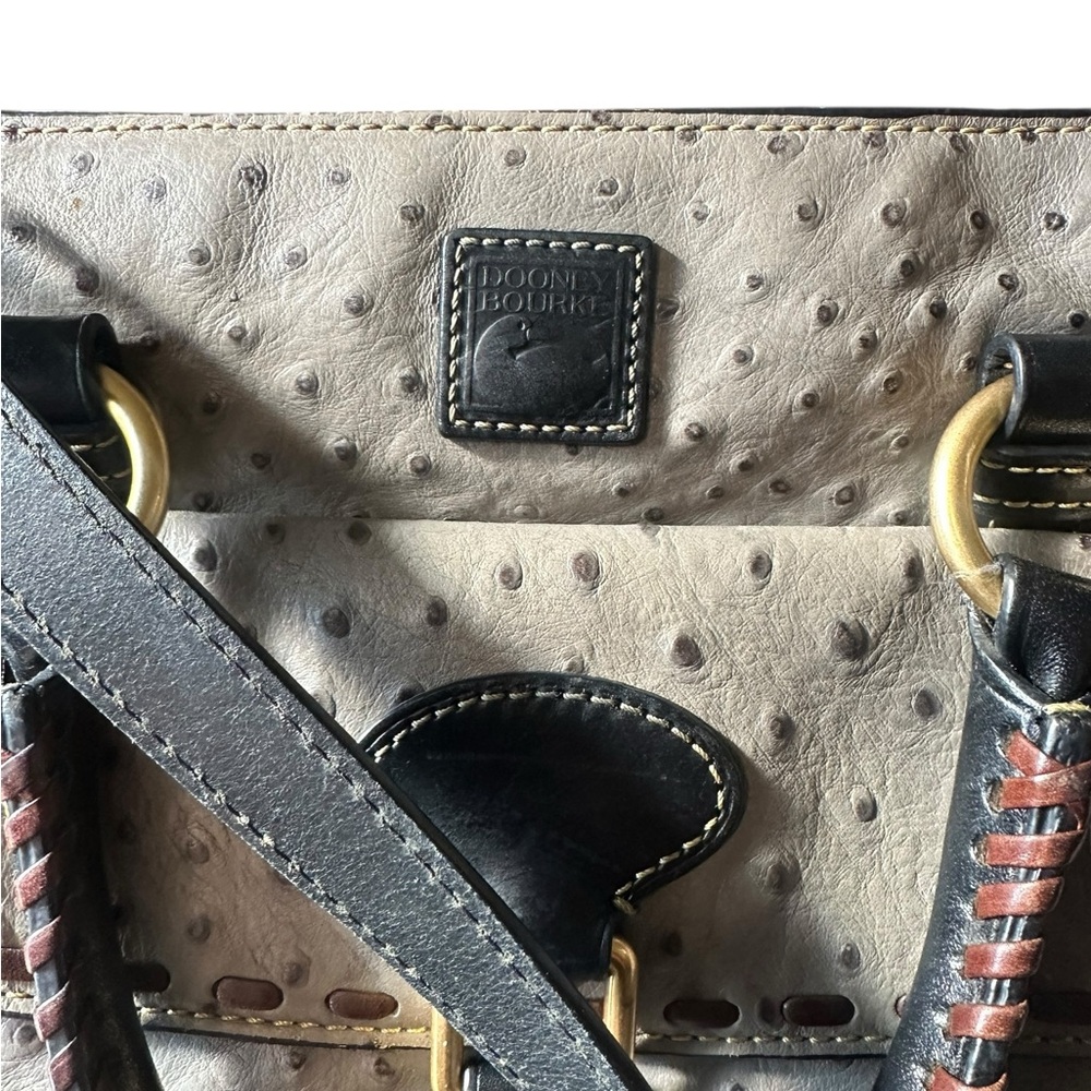 Dooney & Bourke Full Quill Ostrich Leather Bag Gray & Brown - Picture 8 of 16